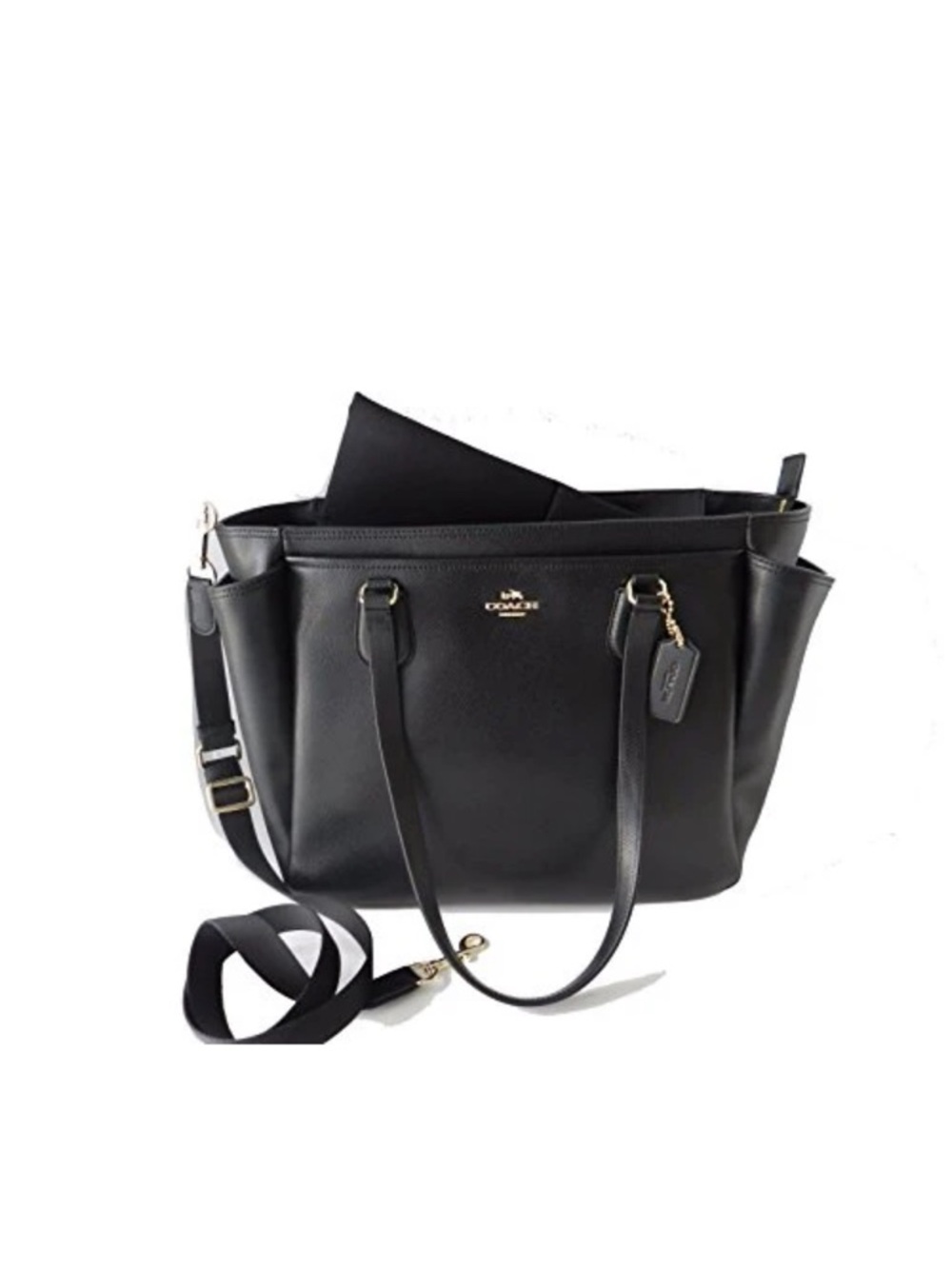 Coach Black Leather Tote with Removable Strap